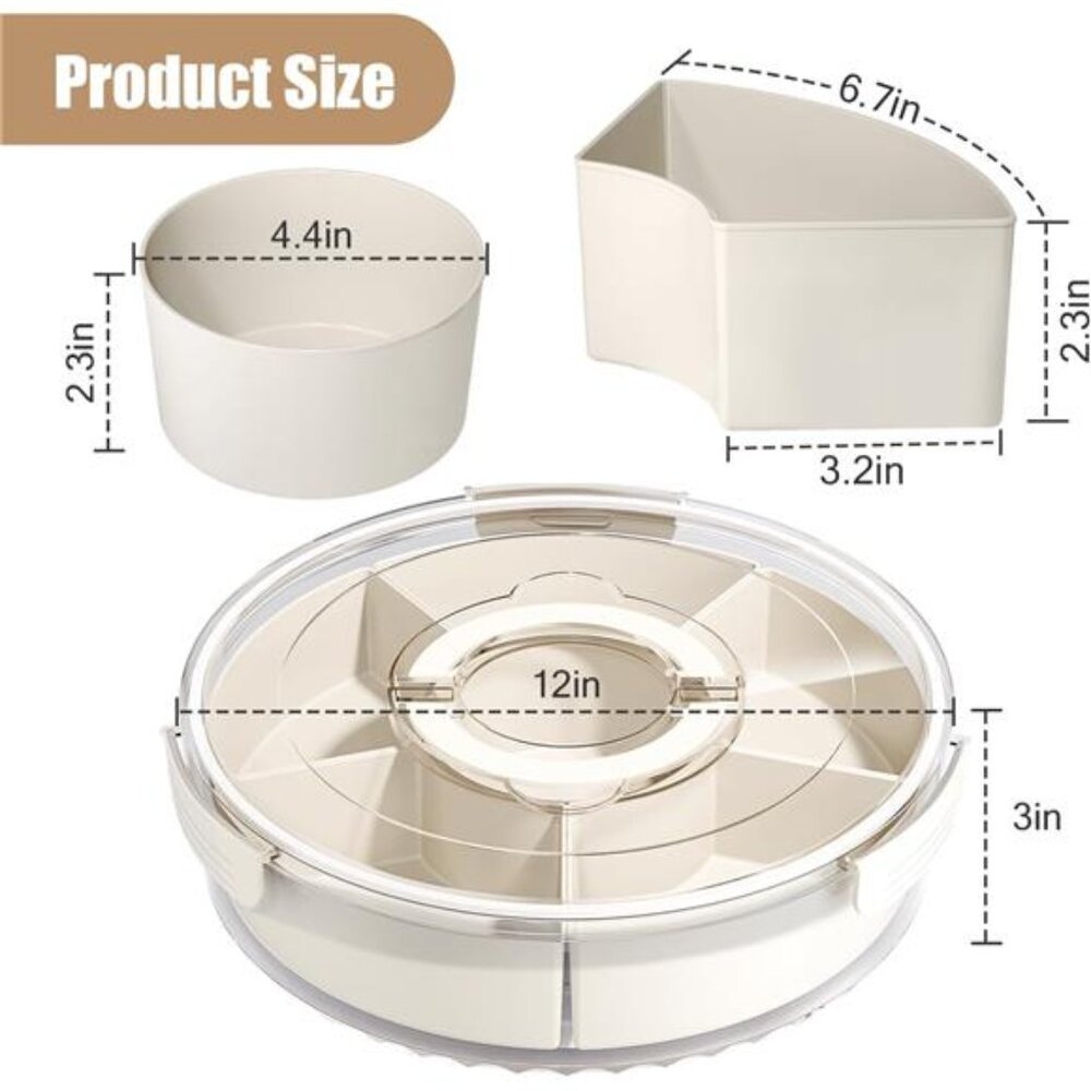 Divided Serving Tray Snackle Box With Lid Handle Rotating Snack Container - Picture 3 of 7